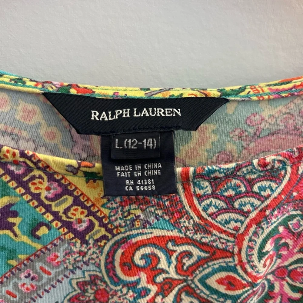 Ralph Lauren Girls Multicolor Paisley Long Sleeve Dress Drawstring Waist L 12/14